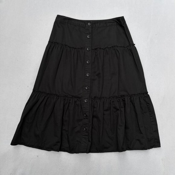 Banana Republic Dresses & Skirts - Banana Republic Black Button Front Tiered Ruffle Linen Cotton A-line Skirt Sz 8